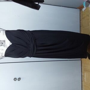 City Chic Black Slimming Dress Ruching lined thin straps elegant Sz.18